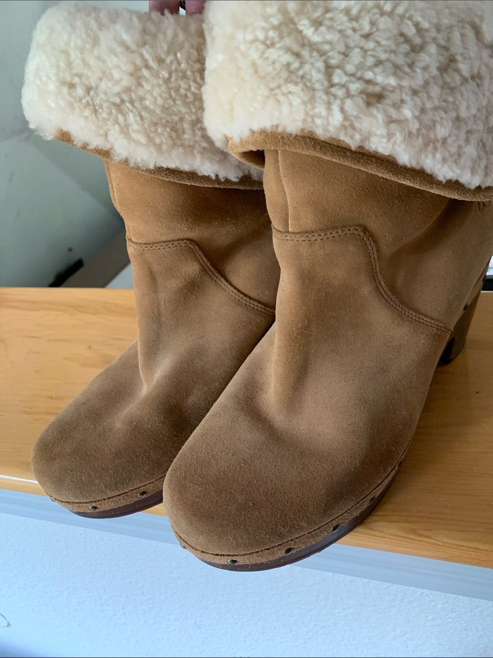 UGG Chestnut Suede Shearling Cuff Heeled Boots
